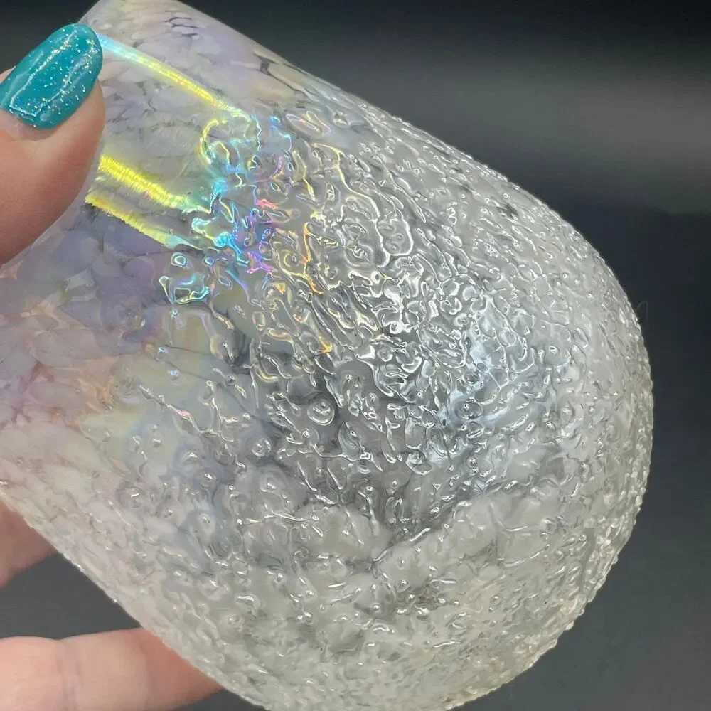 Vintage Iridescent Confetti Crackle Glass Tumbler Hand Blown Stemless Pontil
